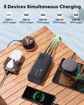 Power Bank 70000mAh 30W PD USB-C: Зовнішній акумулятор для iPhone, Samsung, планшетів - Чорний