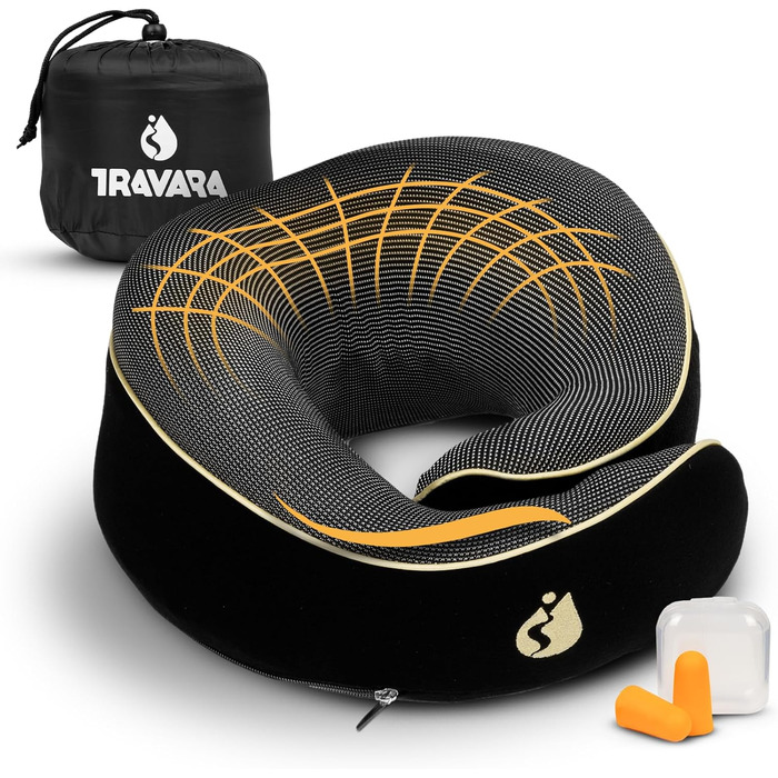 Подушка для шиї TRAVARA - Memory Foam - для подорожей на авто та літаку - чорна