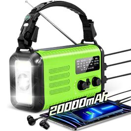 Сонячне радіо Kurbelradio з Powerbank 20000mAh, AM/FM/WB радіо, ліхтарик, зарядний пристрій USB-C, SOS-сигнал, компас, водонепроникне для відпочинку на природі, кемпінгу, екстрених ситуацій, зелений світло-зелений
