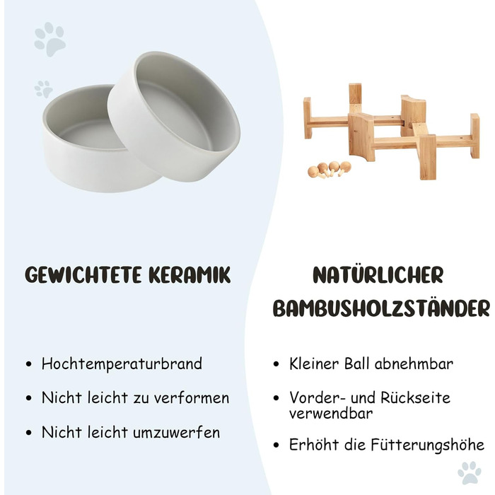 Керамічні годівниці для собак та котів SPUNKYJUNKY з дерев'яною підставкою (2 шт., 400 мл, сірі)