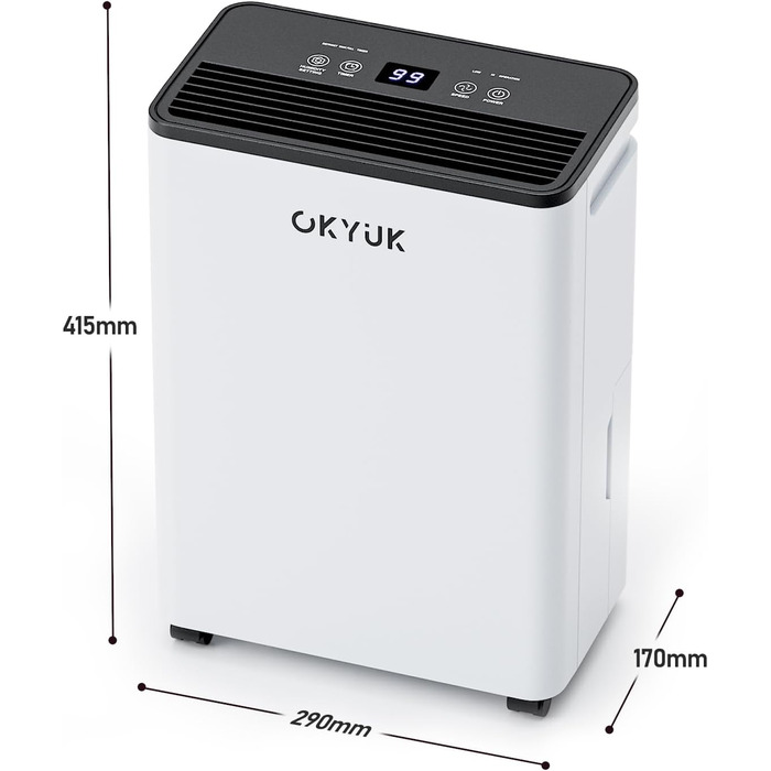 Електричний осушувач повітря OKYUK 12L з цифровим дисплеєм, для дому 40м², з автовимкненням, для дому, автодому, ванної кімнати, підвалу (12L, білий)