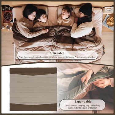 Спальний мішок Naturehike YC для 2 осіб, 3-4 сезони, теплий, для дорослих та дітей, для кемпінгу та подорожей