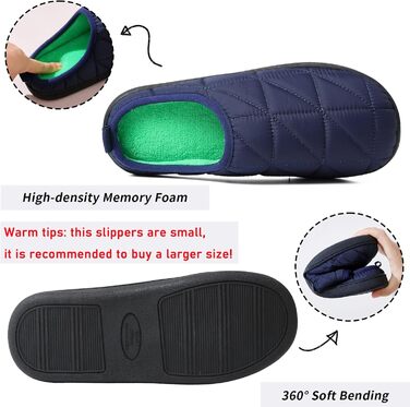 Тапочки зимові для жінок та чоловіків, теплі, з м'якої плюшевої тканини, зручні, з піною Memory, антиковзкі, двоколірні, для дому та вулиці (36/37 EU, темно-синій)
