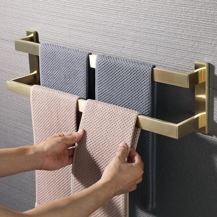 Тримач для рушників SAYAYO: настінний, триярусний, для ванної та кухні, 64 см (золотий)