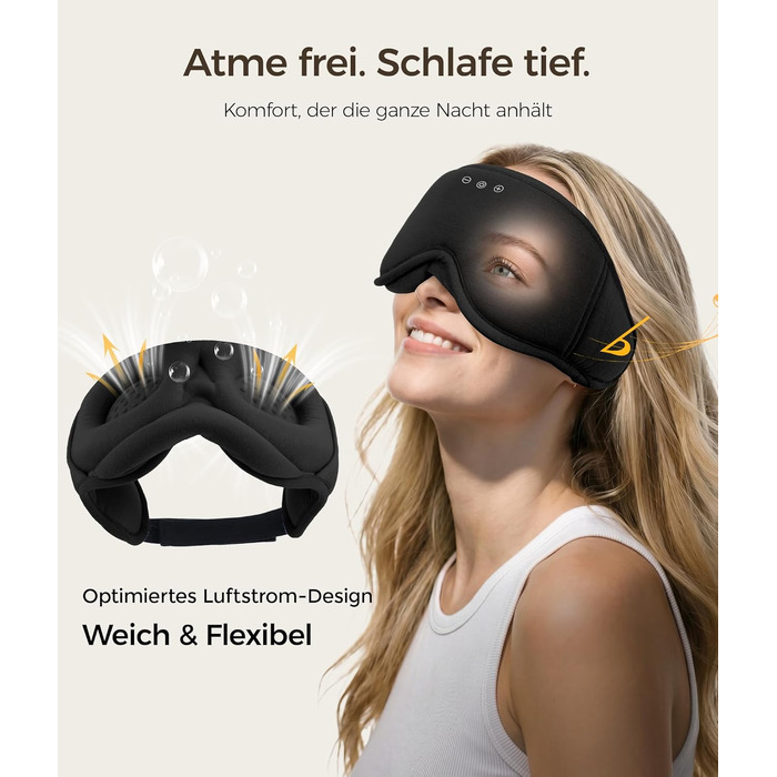 Маска для сну з Bluetooth навушниками LOVE EYE 3D для зручного сну на боці, бамбукова, чорна