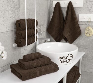 Набір розкішних рушників American Soft Linen з преміум турецької бавовни, готельна серія, 6 предметів, шоколадний коричневий