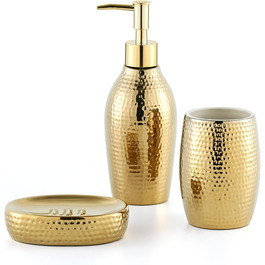 Набір дозатора мила Gold, 3 шт. Керамічний аксесуар для ванної кімнати: дозатор мила, мильниця та стакан для зубних щіток, розкішний дизайн для ванної та гостьового WC