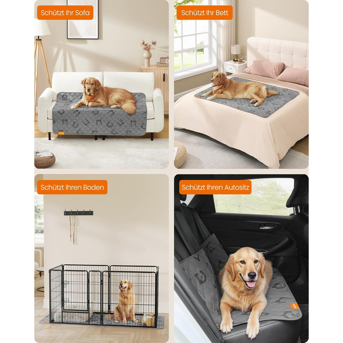 Водонепроникний килимок для собак Feandrea, 178 x 76 см, захист для авто, диванів, машинне прання, антиковзаюча підкладка, стеганий дизайн, тауновий (PPB025G01)