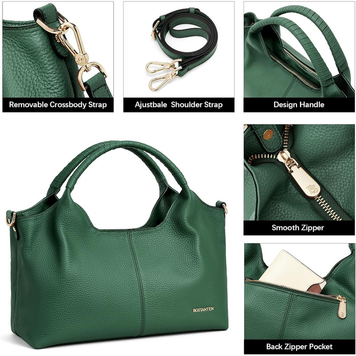 Сумка жіноча BOSTANTEN шкіряна шопер Hobo з ручкою та регульованим ременем, коричнева