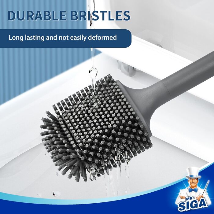 MR.SIGA Набір для туалету: щітка та тримач, кріплення на стіну без свердління, сірий