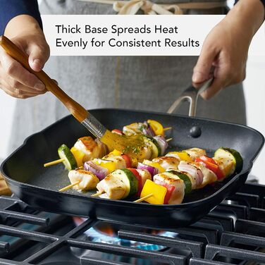 KitchenAid Grill Pan/Griddle with Spout, Hard Anodized, Non-Stick Coated, Square, 29 cm, Matte Black Grill Pan (28.6 cm)