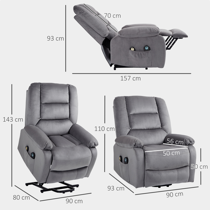HOMCOM Power Lift Recliner Chair with Lift Assist, Electric TV Recliner with Vibration Massage, Reclining Function, Massage Chair with Heat, Footrest, Side Pocket, Timer, Dark Grey | Aosom