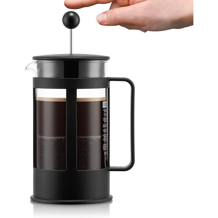 Bodum Kenya Френч-прес для кави - 1л, 8 чашок, з боросилікатного скла та нержавіючої сталі, миється в посудомийній машині, Made in Portugal, чорний