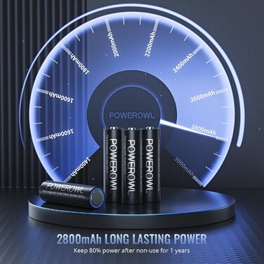 Зарядний пристрій Powerowl для акумуляторів AA 2800mAh, 8 штук: універсальна зарядка для акумуляторів NI-MH AA AAA