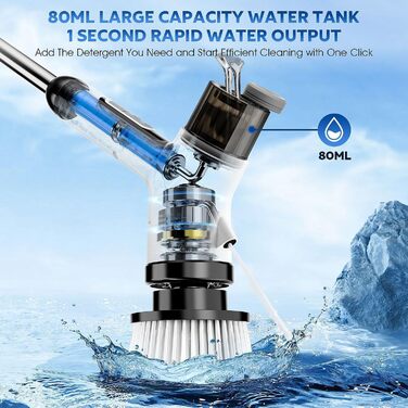 Електрична щітка для прибирання з акумулятором 3000mAh, 7 насадок, регульована ручка, IPX7 водонепроникність, 2 швидкості, для ванної кімнати та плитки, кремово-білий колір (Коричнева Хмара)