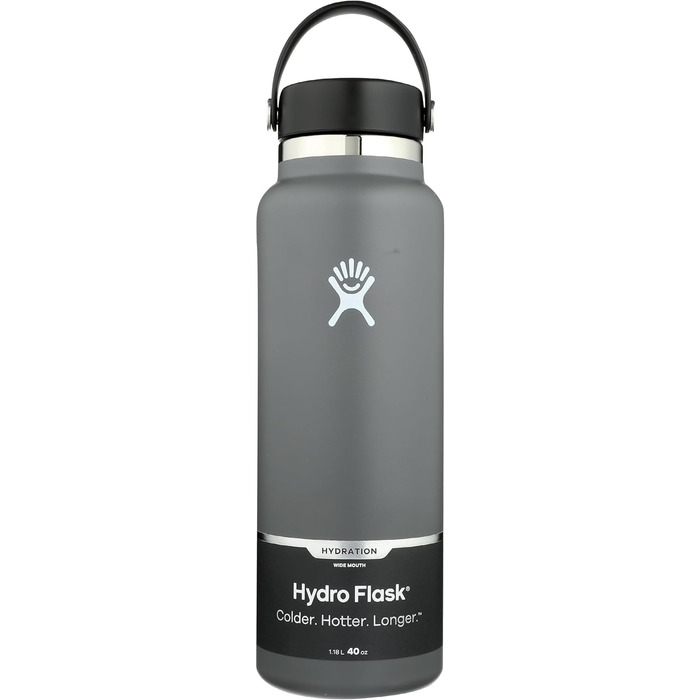 HYDRO FLASK - 1180ml (40oz) Water Bottle - Insulated Stainless Steel Water Bottle - Sport Bottle with Leakproof Flex Cap Lid & Strap - Dishwasher Safe Thermos Bottle - Wide Mouth Opening - (Stone, 1183 ml)