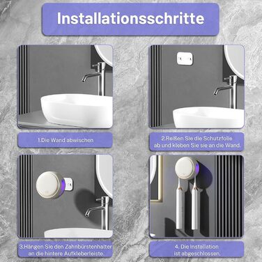 Maxspace UV Toothbrush Sterilizer, UV Disinfection Toothbrush Holder for Wall Mounting with Drying, Rechargeable Toothbrush Holder with 2 Toothbrush Compartments for Bathroom (White)