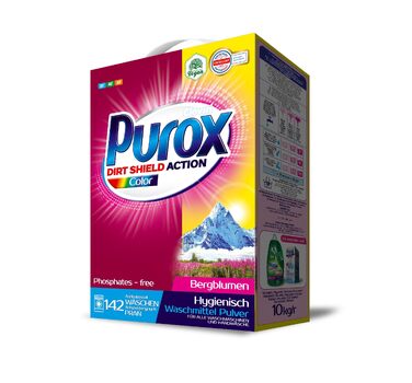 Пральний порошок PUROX Color для кольорових речей, 10 кг, у м'якій упаковці