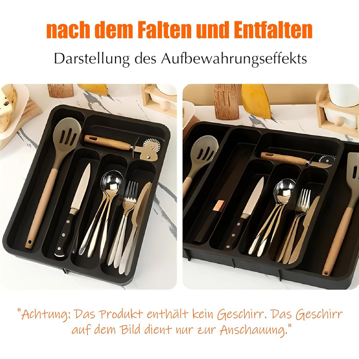 Органайзер для столових приборів в шухляду (28-47.5 см, XXL, чорний) - Розсувний лоток для ложок, виделок, ножів