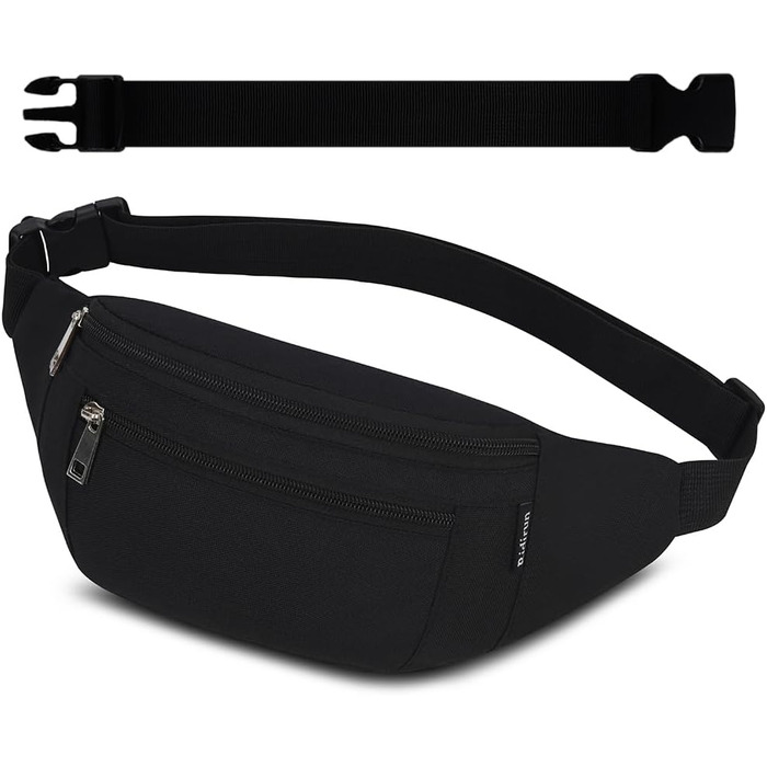 Поясна сумка на пояс, нагрудна сумка, спортивна сумка на стегно для жінок та чоловіків, водонепроникна, велика, для телефону, для кемпінгу, піших прогулянок, фітнесу, велосипеда, бігу (чорна)