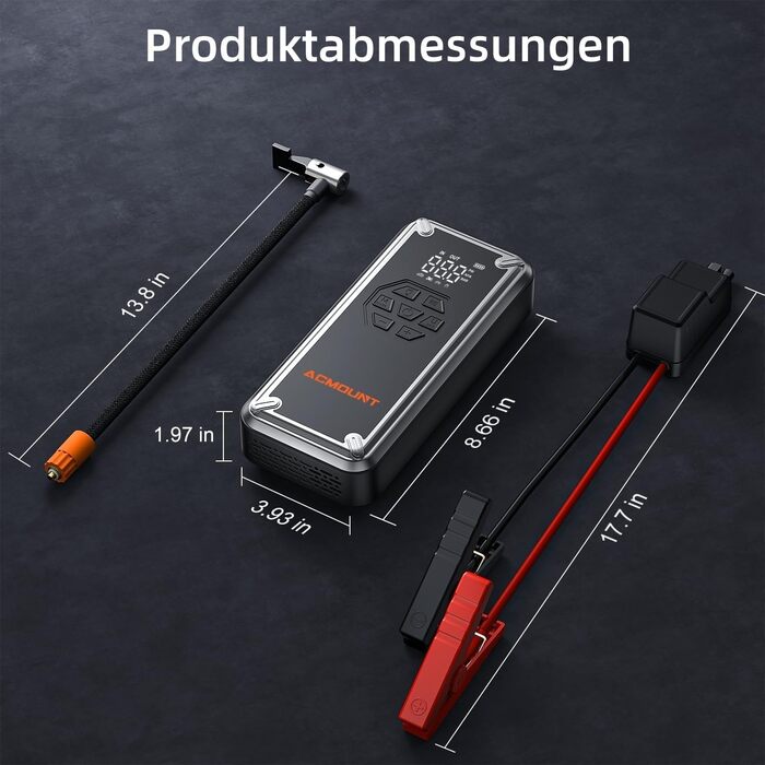 Powerbank для авто Acmount Starthilfe з компресором, 7000A, 150PSI, LCD, LED, до 9L бензину/8L дизеля