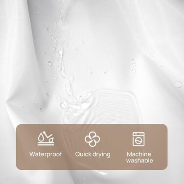 Штора для душу 180x180 см льон, біла - водонепроникна, з обтяженим краєм, з кільцями (12 шт.) для ванної кімнати