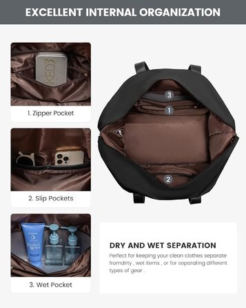 Спортивна сумка LOVEVOOK для подорожей: велика дорожня сумка-мішок 60L з відділенням для взуття (45x36x20cm, чорний)