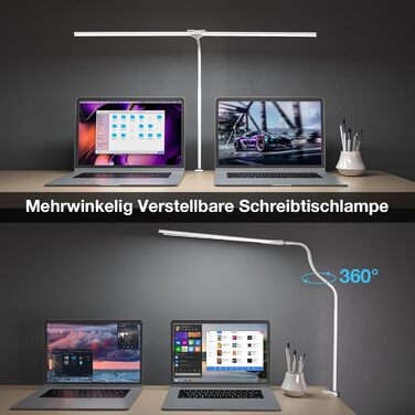 LED лампа настільна для офісу та дому, світло для монітора, 1400 люмен, регульована яскравість, кріплення-прищіпка, світло для робочого столу, гнусий «лебединий шия», подвійний насадка, 5 режимів кольору та рівнів яскравості, білий колір, 80 см