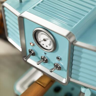 Еспресо-кавомашина Cecotec Express-Kaffeemaschine Power Espresso 20 Tradizionale Light Blue, 1350 Вт, 20 Bar, з термоблоком, давильною трубкою, манометром, 1,5 л, блакитний, для приготування еспресо та капучино, вінтажний дизайн