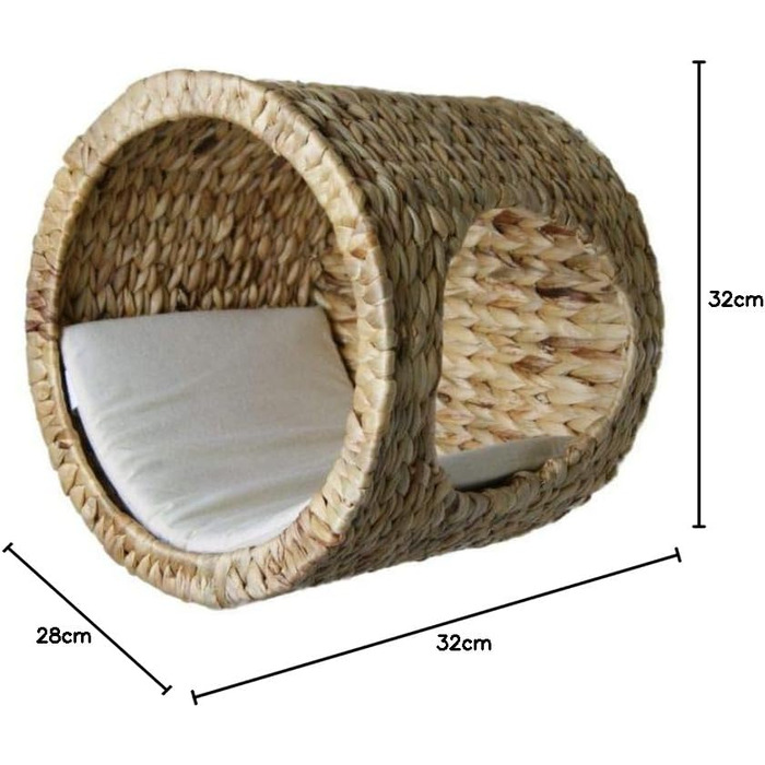 Lycce Luxurious Cat Wall Cave Alba from Water Hyacinth, 32x28x32cm, including a cushion - Space-saving & Decorative