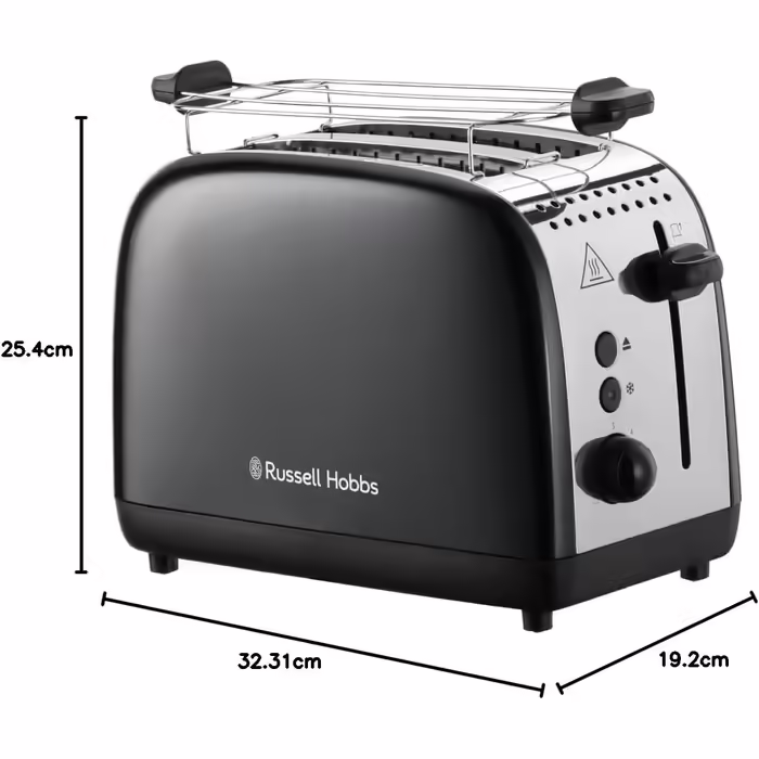 Russell Hobbs Toaster [for 2 slices] Colours Plus Stainless Steel Black (extra wide toast slots, including bagel attachment, 6 browning levels + defrost function, Lift & Look function, 1600W) 26550-56