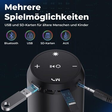 Портативна Bluetooth колонка ELEHOT з LED підсвіткою, 10W, підтримка Micro-SD та USB, з функцією гучного зв'язку для телефону та ПК