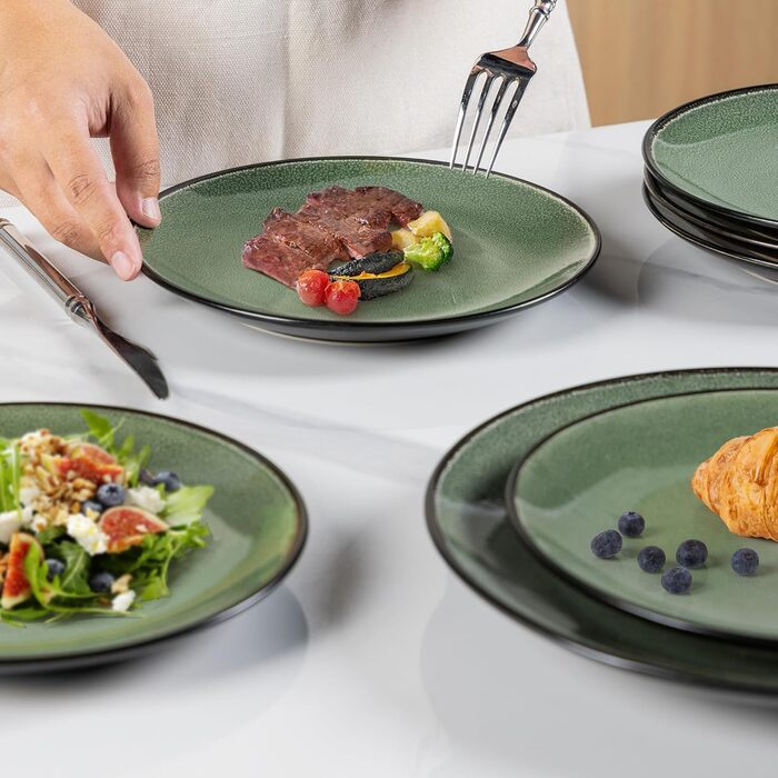 Набір посуду GBhome з реактивної глазурі для 6 осіб (18 предметів), ручна робота, кераміка, безпечний для мікрохвильовки та посудомийної машини, набір тарілок та мисок