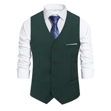Чоловічий жилет Athemen Slim Fit з V-подібним вирізом, костюмний жилет для бізнесу та весіль, колір зелений (#606), розмір 3XL