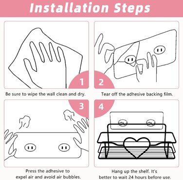 Двостороння поличка для душу без свердління, рожева, з 4 гачками, 11.5 см - органайзер для шампуню та мила