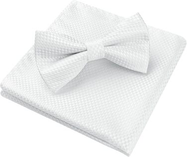 Краватка-метелик чоловіча Enlision з кишеньковим хустинкою - комплект для весілля, свят, до костюма. Білий колір.