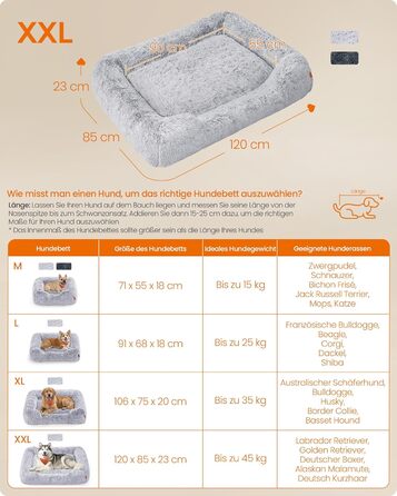 Ліжко для собак Feandrea, м'яке гніздо, 71 x 55 x 18 см, кошик для собак, знімний чохол, антиковзаюче покриття, Ombré сірий PGW271G01