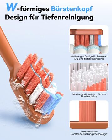 Електрична звукова зубна щітка JTF з УФ-дезінфекцією та сушінням, бездротова зарядка, 5 режимів чищення, 6 насадок, стаканчик для полоскання, акумуляторна для дому та подорожей (Помаранчева)