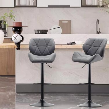 WangPangzi Adjustable Bar Stools 2-Pack with Backrest - Padded Leatherette & Steel Kitchen Bar Chairs with Footrest - for Counter, Kitchen, Hotel, Bar (Black & Dark Gray Velvet)
