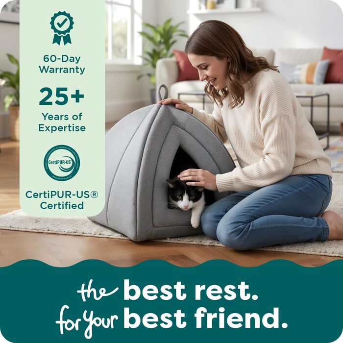 Кішка ліжко Furhaven Polar Fleece, розкладне, для котів, миючий, сірий, розмір Small (41x33x33 см)