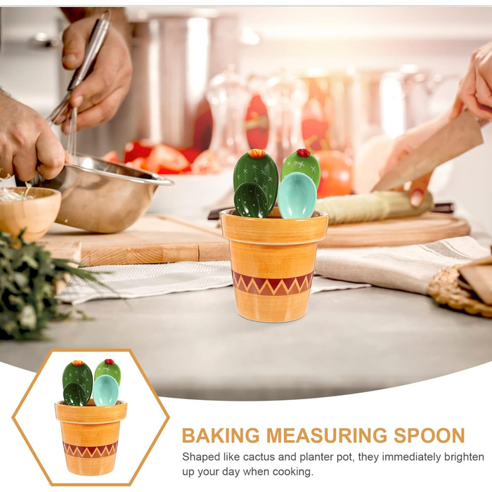 Cabilock 1 Set Cactus Measuring Spoons Porcelain Cooking Measuring Spoons Made of Porcelain Cactus Figurine Measuring Measuring Spoons for the Kitchen Cactus Measuring Cacti Gifts Baking Kitchen Measuring Flour Ceramic