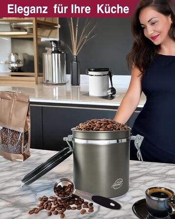 Контейнер для кави 500г з нержавіючої сталі з дозатором та календарем, 1,5L, Gun Metal