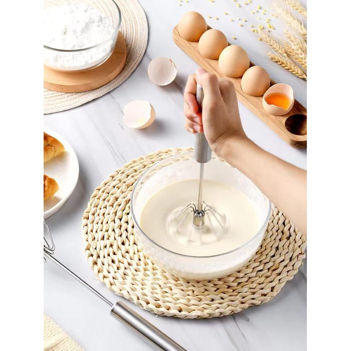 1 piece semi-automatic rotating whisk, stainless steel whisk, kitchen tool