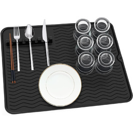 Килимок для посуду Thinkingwings 50x40 см з силікону, чорний, термостійкий, неслизький