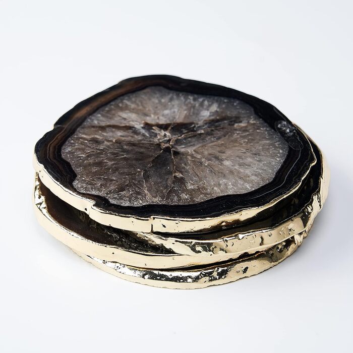 Yougoals Coasters, Geode Coasters for Drinks, Gemstone, Natural Stone, Agate Slices, Coasters, Cup Mat for Home Decoration (black, 4 pieces)
