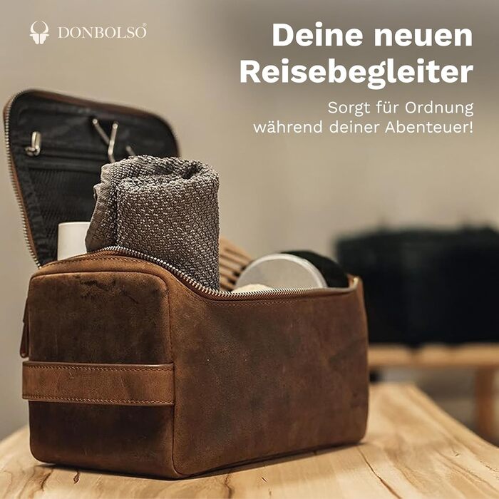 Сумка для косметики DONBOLSO® Helsinki I з натуральної шкіри коричневого кольору, для чоловіків та жінок, з можливістю підвішування