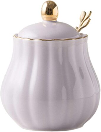 Ceramic Sugar Bowl with Spice Jars, Solid Color Sugar Bowl with Lid and Spoon, Ceramic Sugar Storage Jar, Porcelain Sugar Pot (Purple)