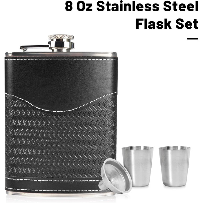 Фляга для чоловіків LH HOME 237 мл з нержавіючої сталі, подарунковий набір, фляга-термос, стаканчики, чорна