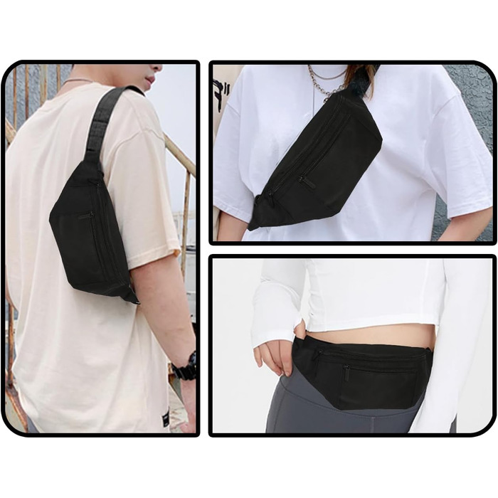 Чоловіча/Жіноча поясна сумка на пояс, шкіряна, водонепроникна, для спорту, подорожей та активного відпочинку (чорна)