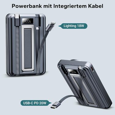 Power Bank Magsafe 10000mAh з USB-C, 20W PD, бездротова зарядка для iPhone, Apple Watch, AirPods (Чорний)